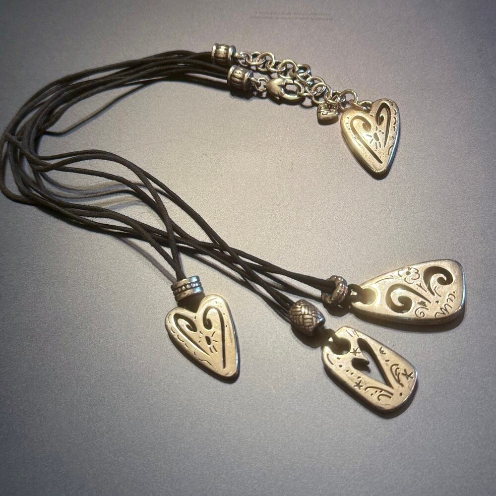 Brighton BRAZILIAN Hearts TRIPLE TRIO Black Corded Necklace - Picture 3 of 7